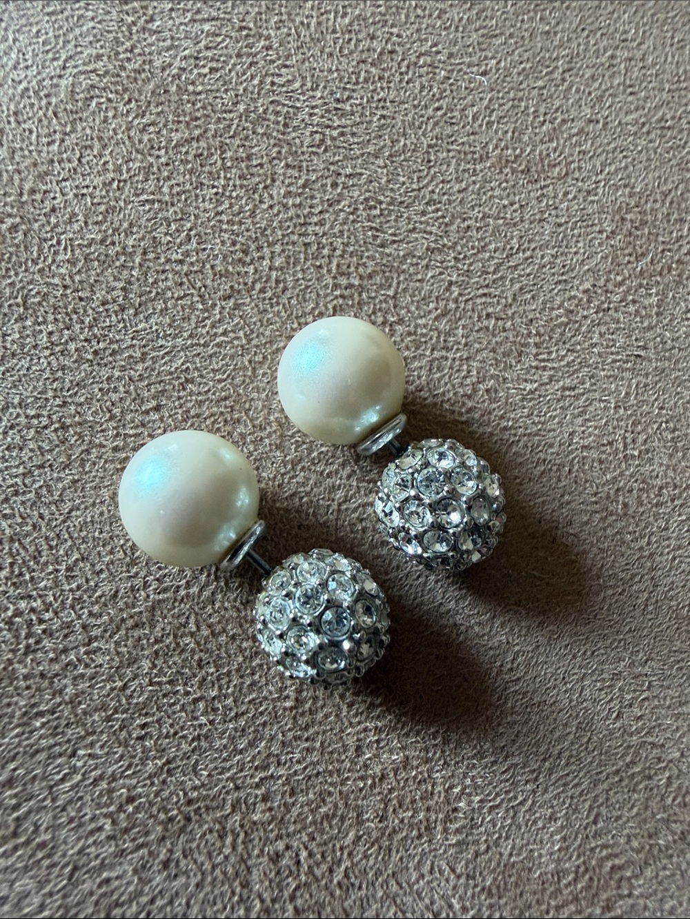 Carolee Silver Crystal Pearl Double-Sided Earrings